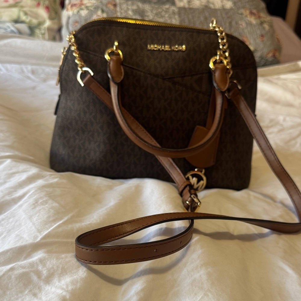 Michael Kors Brown Satchel with Gold Details